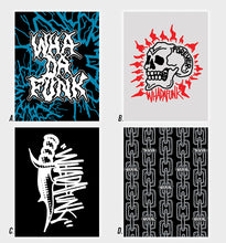 Load image into Gallery viewer, WHADAFUNK Mini Prints featuring bold graphic streetwear art for room decor.
